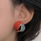 Color Block Stud Earring 0927a - 1 Pair - Silver Needle - Red & Blue - One Size