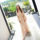 Set: V-neck Striped Long-sleeve Top + Wide-leg Pants