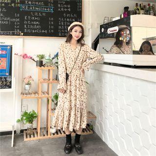 V-neck Floral Print Bell Sleeve Dress Floral - One Size