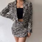 Cropped Zebra Print Blazer / Mini Fitted Skirt