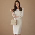 3/4-sleeve Lace-panel Sheath Dress