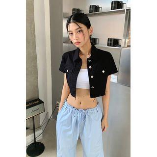 Frayed Cropped Trucker Jacket Black - One Size