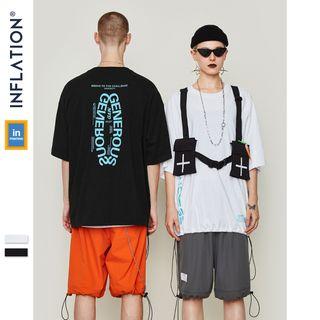 Couple Oversized Drawstring-hem Printed T-shirt