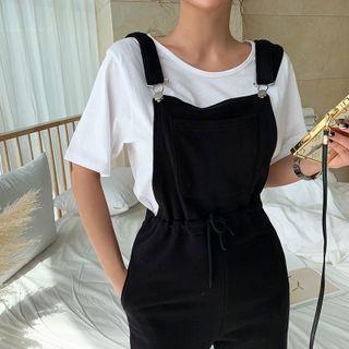 Drawcord-waist Sweat Overall Pants