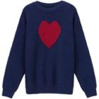 Heart Print Sweater Navy Blue - One Size