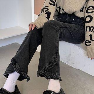 Ruffle Cropped Bootcut Jeans