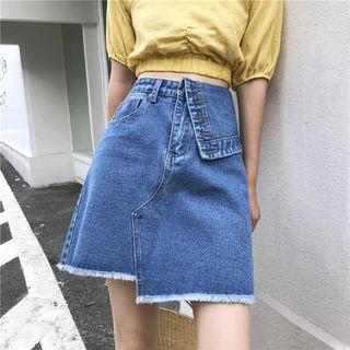 Irregular Hem Denim A-line Skirt