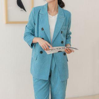 Set: Corduroy Double-breasted Blazer + Dress Pants