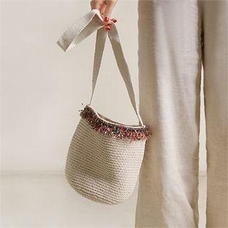Contrast-trim Knit Bucket Bag