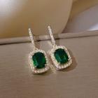 Gemstone Earring 1 Pair - Green Square Silver Earring - One Size