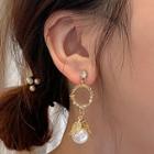 Faux Pearl Alloy Leaf Dangle Earring 1 Pair - Silver Needle - White - One Size