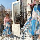 Scarf Print Maxi Pleat Skirt Blue - One Size