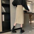 High-waist Plain Split Knit A-line Skirt