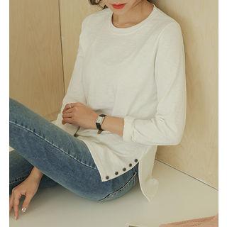 Button-trim Slit-side M Lange T-shirt