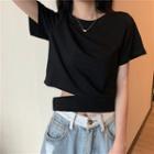 Short-sleeve Ripped Hem Crop Top