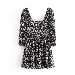 Long-sleeve Bow Print Mini A-line Dress