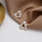 Glaze Triangle Earring 1 Pair - 925 Silver Needle Earring - Gold Trim - White - One Size