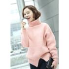 Turtle-neck Pointelle-knit Sweater