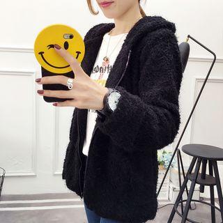 Furry Hooded Zip-up Jacket