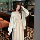 Puff-sleeve Midi Dress / Cardigan