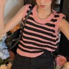 Sleeveless Striped Knit Top Striped - Pink & Black - One Size