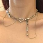 Heart Layered Alloy Choker 0934a - Necklace - Silver - One Size
