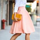 Pleated Plain Midi Skirt