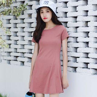 Short-sleeve A-line T-shirt Dress As Shown In Figure - One Size