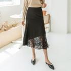 Slit Lace-layered Diagonal-hem Long Skirt