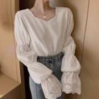 Eyelet Lace Lantern-sleeve Blouse As Shown In Figure - One Size