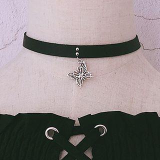 Butterfly Pendant Velvet Choker / Dangle Earring