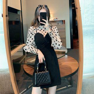 Set: Dotted Blouse + Mini Overall Dress