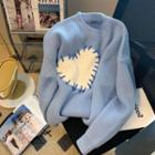 Heart Patch Sweater Blue - One Size