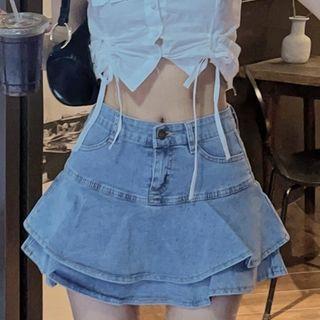 Tiered Mini Denim Skort