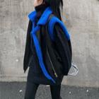 High-neck Loose Sweater / Two-tone Fleece Vest Jacket