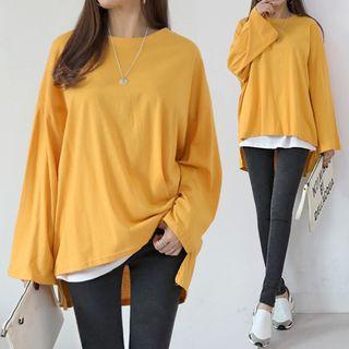Deep-back Loose-fit Long-sleeve T-shirt In Colors
