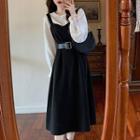 Set: Bell-sleeve Top + Midi A-line Overall Dress