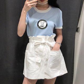 Set: Short-sleeve Print T-shirt + Wide-leg Shorts