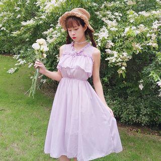 Cold-shoulder Short-sleeve Ruffled Midi Dress