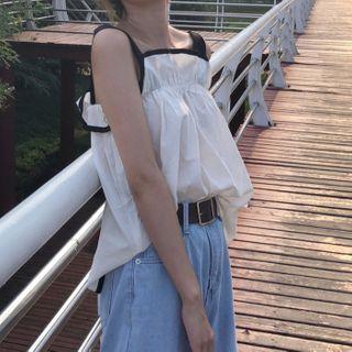 Sleeveless Two Tone Top White - One Size