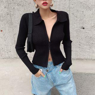 Long-sleeve Zipped Knit Jacket
