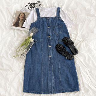 Denim Jumper Dress / Short-sleeve Plain T-shirt