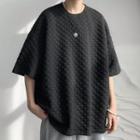Elbow-sleeve Checkered Texture T-shirt