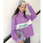 Long-sleeve Stand Collar Lettering Embroidered Pullover