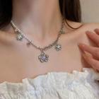 Flower Rhinestone Pendant Alloy Necklace 1 Pc - Pendant Necklace - Silver - One Size