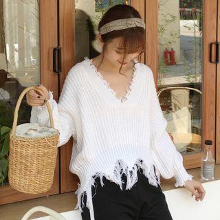 Fray Long-sleeve Knit Sweater