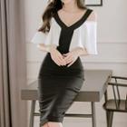 Two-tone Cold-shoulder Sheath Dress