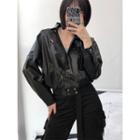 Buckled-accent Faux-leather Jacket