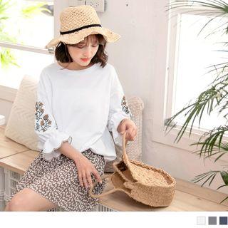 3/4 Sleeve Floral Embroidered Top