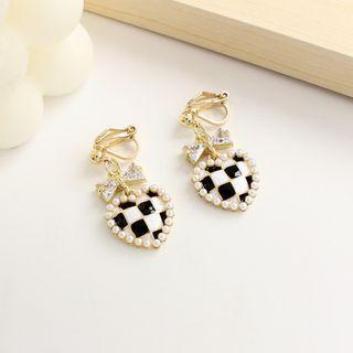 Heart Checker Faux Pearl Alloy Dangle Earring